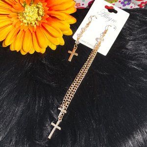 Boho Earrings Cross Bead Goldtone Drop Dangles NWT